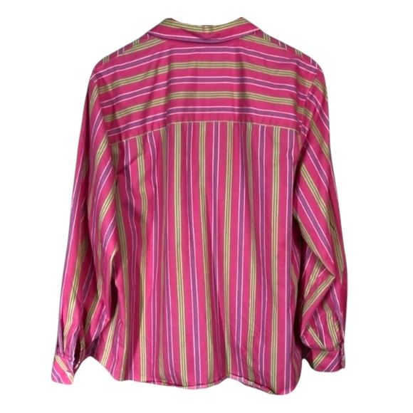 FOXCROFT Pink Green Striped Long Sleeve Button Up Top Curvy Plus Size XXL - Picture 2 of 4